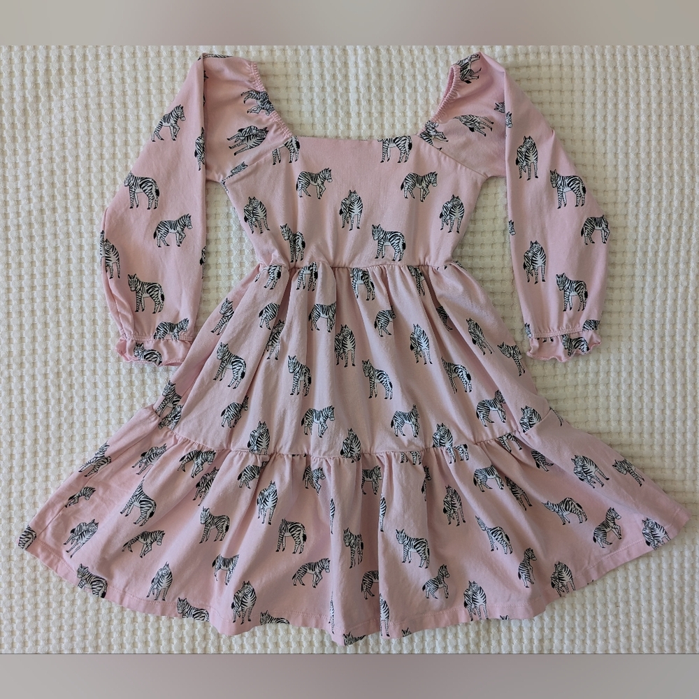 Monica + Andy Pink Zebra Print Organic Cotton Tiered Twirl Dress Girls Size 8